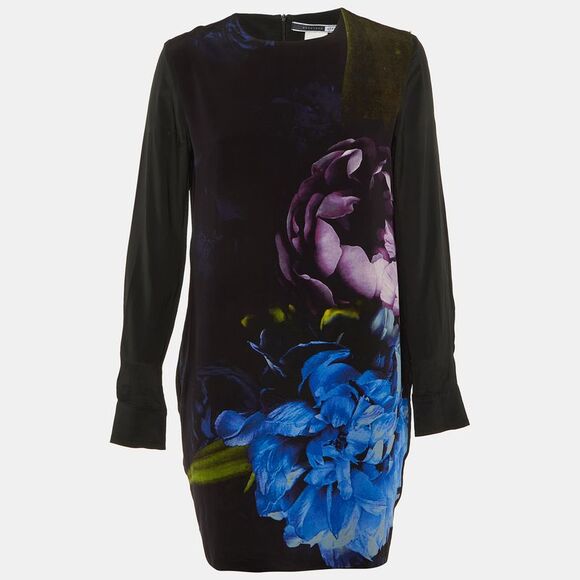 Sportmax Code Black Floral Print Silk Mini Dress M